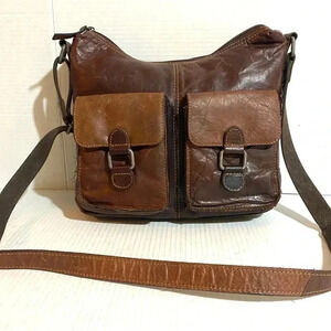 Jack George brown distressed leather crossbody handbag